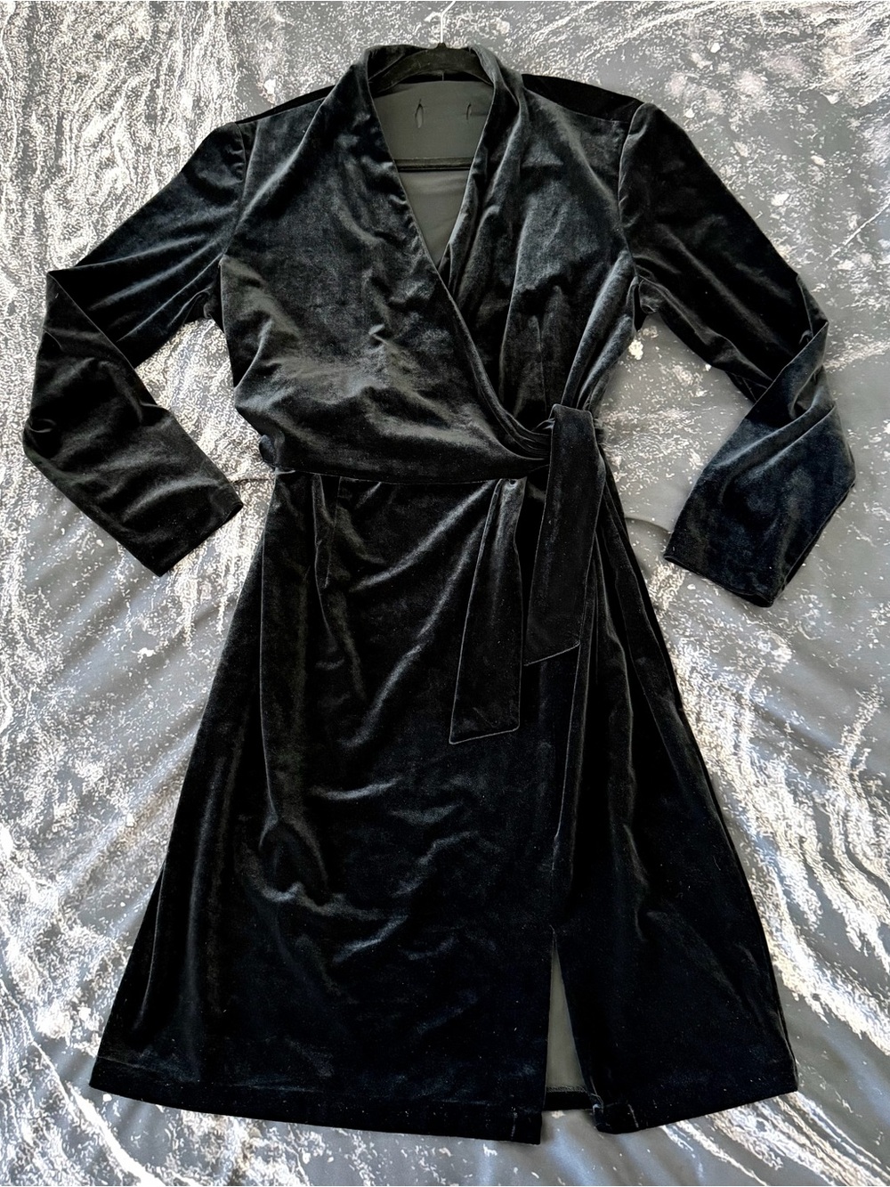 Vintage Black Velvet Midi Long Sleeve Wrap Dress - 90s - Goth Victorian 8 / 10